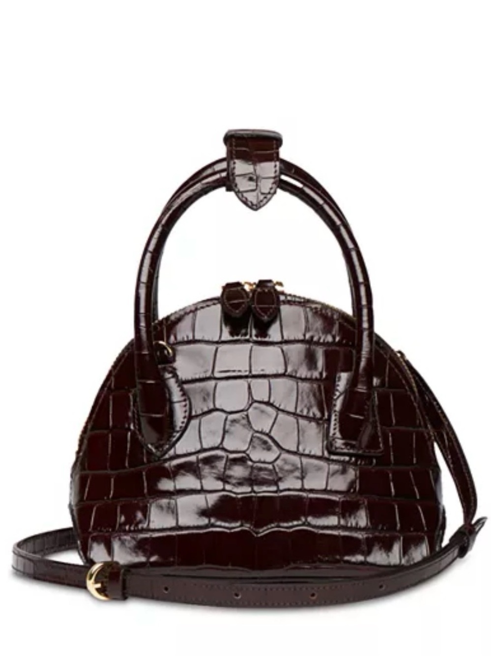 Croc-Embossed Mini Dome Satchel in Dark Brown